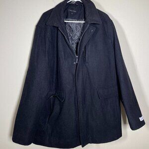 Calvin Klein Women's Black Zip Up Wool Blend Coat Large